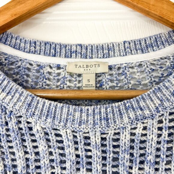 Talbots Blue Space-Dyed Open-Stitch Crochet Cotton Sweater Size Small EUC - Picture 3 of 5